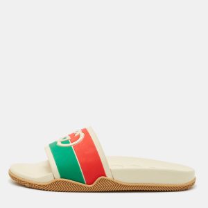 Gucci Multicolor Rubber Web Interlocking G Flat Pool Slides Size 42, Sandals - Luxury Closet