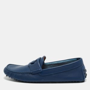 Gucci Blue Leather Interlocking G Loafers Size 43.5, Loafers & Slip-Ons - Luxury Closet