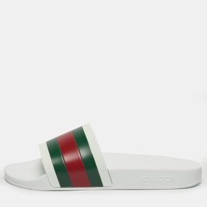 Gucci White Rubber Pursuit 72 Pool Slides Size 42, Sandals - Luxury Closet