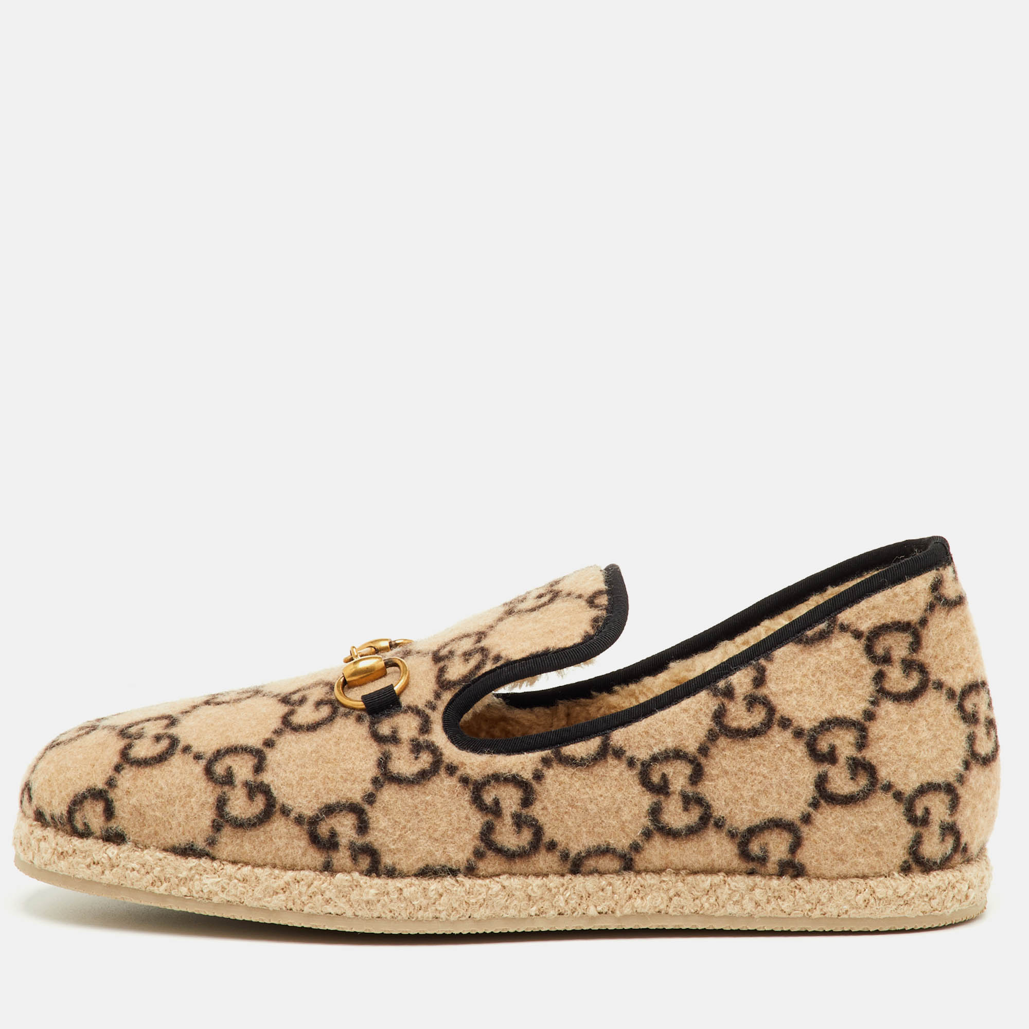 Gucci Fria Horsebit Size 44.5 Beige/Black Wool GG Slip On Loafers, Loafers & Slip-Ons - Luxury Closet