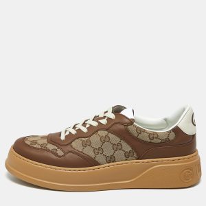 Gucci GG Supreme Size 44 Brown Canvas and Leather Lace Up Sneakers, Shoes - Luxury Closet