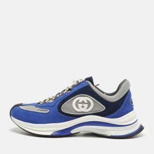 Gucci Run Size 41.5 Blue/Grey Nubuck Leather and Mesh Low Top Sneakers, Shoes - Luxury Closet