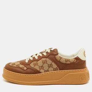 Gucci Screener Size 41.5 Beige/Brown GG Canvas and Leather Low Top Sneakers, Shoes - Luxury Closet