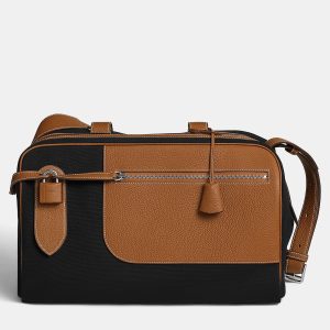 Hermes Black Gold Leather Sac Long Courrier Bag, Messenger Bags - Luxury Closet