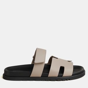 Hermes Chypre Sandal Size 42 Beige Galet Calfskin, Sandals - Luxury Closet