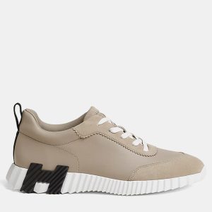 Hermes Bouncing Size 43 Beige Galet Calfskin and Suede Goatskin Sneakers, Shoes - Luxury Closet
