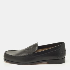 Hermes Size 42.5 Black Leather Logo Embossed Loafers, Loafers & Slip-Ons - Luxury Closet