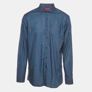 Hugo Boss Blue Printed Cotton Extra Slim Fit Erriko Shirt XXL, Shirts & Tops - Luxury Closet