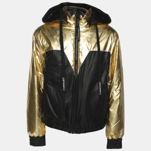 Just Cavalli Gold/Black Nylon Bomber Hoodie Jacket L, Coats & Jackets - Luxury Closet