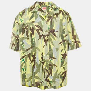 Kenzo Green Leaf Print Cotton Blend Short Sleeve Shirt L, Shirts & Tops - Luxury Closet
