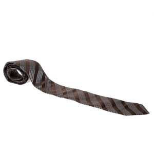 Lanvin Brown and Grey Diagonal Striped Silk Tie, Neckties - Luxury Closet