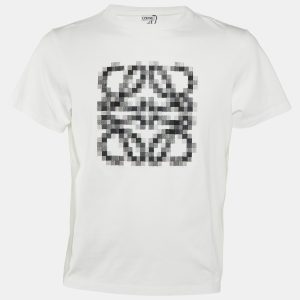 Loewe White Anagram Pixel Embroidered Cotton Crew Neck T-Shirt L, Shirts & Tops - Luxury Closet