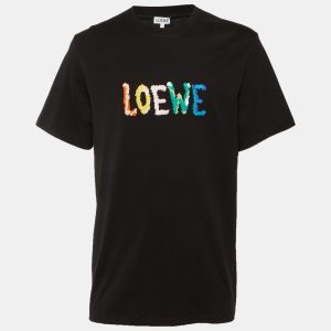 Loewe Black Cotton Anagram Embroidered Relaxed Fit T-Shirt S, Shirts & Tops - Luxury Closet