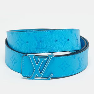 Louis Vuitton LV Initiales 100 CM Reversible Buckle Belt Lagoon Blue Monogram Canvas, Belt Buckles - Luxury Closet