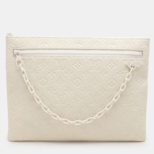 Louis Vuitton White Monogram Taurillon Leather Solar Ray A4 Pouch, Handbags - Luxury Closet