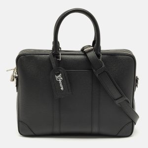 Louis Vuitton Black Taiga Leather Porte Documents Voyage PM Bag, Briefcases - Luxury Closet