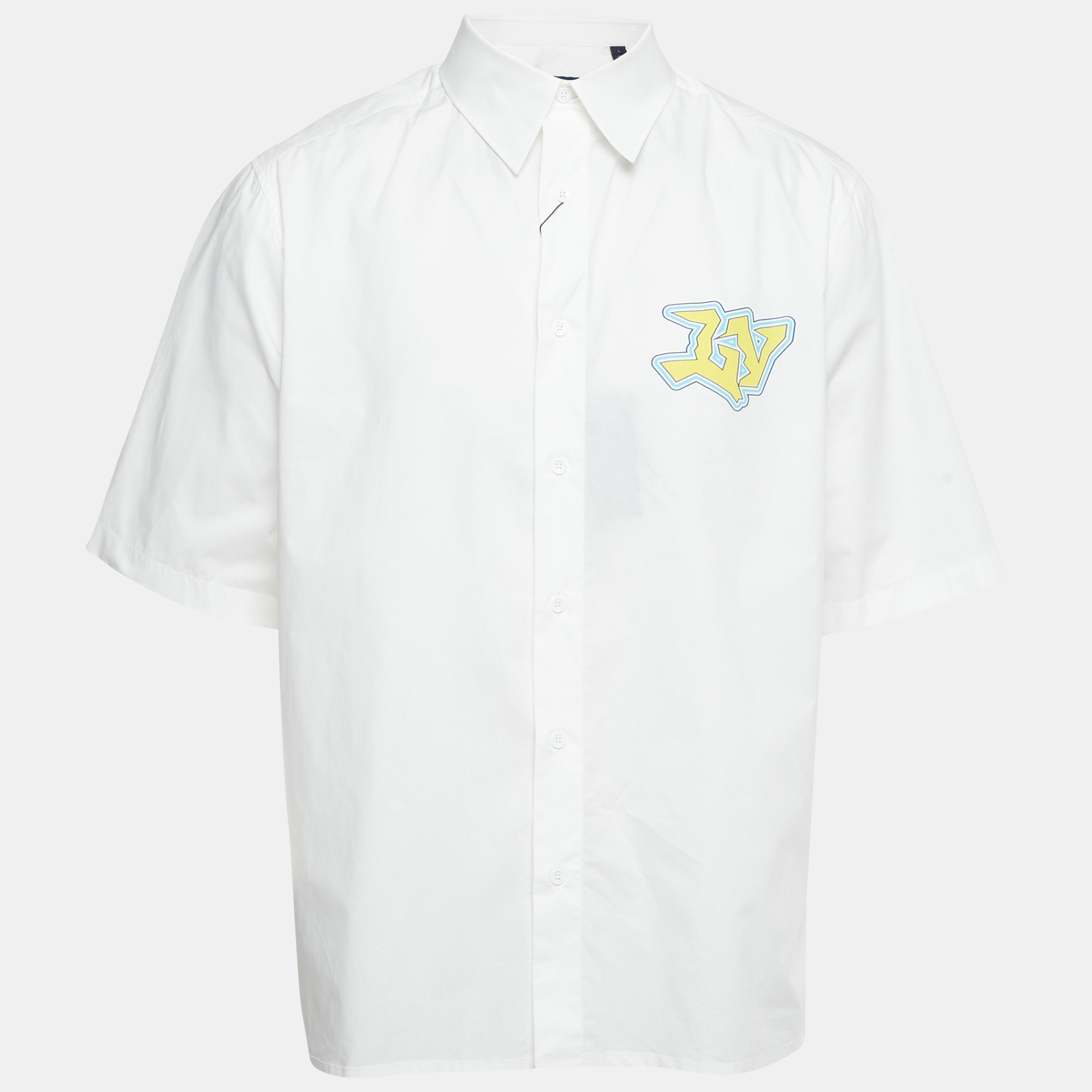 Louis Vuitton White Printed Cotton Short Sleeve Shirt L, Shirts & Tops - Luxury Closet