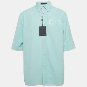 Louis Vuitton Blue Logo Print Cotton Short Sleeve Shirt M, Shirts & Tops - Luxury Closet