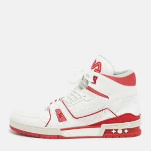 Louis Vuitton White/Red Leather LV Trainer Mid Sneakers Size 44, Shoes - Luxury Closet