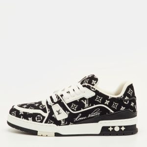 Louis Vuitton LV Trainer Size 41 Black/White Monogram Velvet and Leather Sneakers, Shoes - Luxury Closet