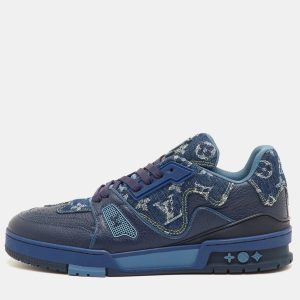 Louis Vuitton LV Trainer Size Navy Blue Monogram Denim and Leather Sneakers, Shoes - Luxury Closet