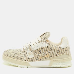 Louis Vuitton LV Trainer Size 41 Beige Stripe Monogram Canvas and Leather Sneakers, Shoes - Luxury Closet