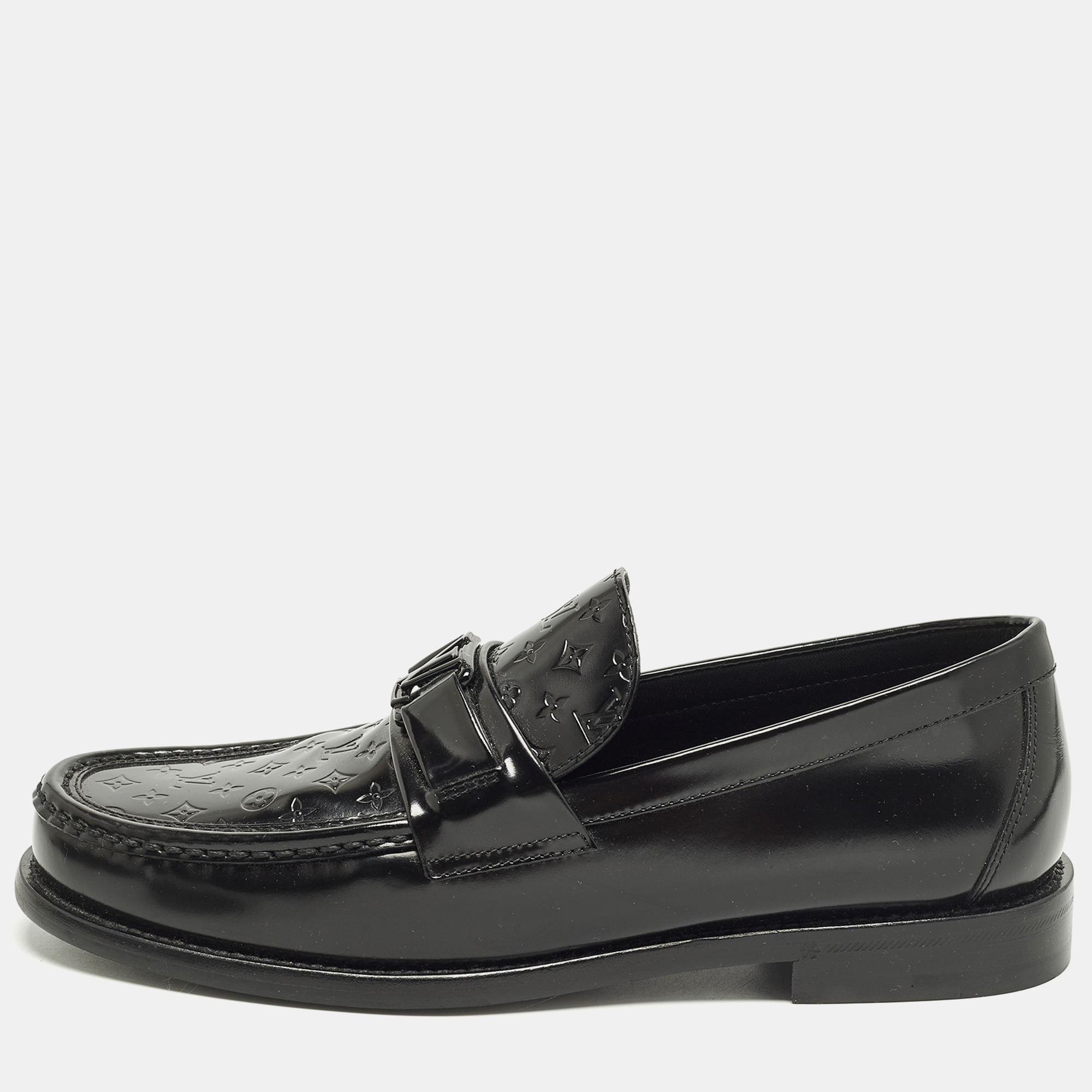 Louis Vuitton Major Size 40 Black Monogram Embossed Leather Loafers, Loafers & Slip-Ons - Luxury Closet