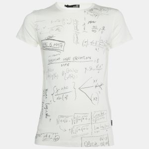 Love Moschino Ivory Math Scribble Print Cotton Crew Neck T-Shirt M, Shirts & Tops - Luxury Closet