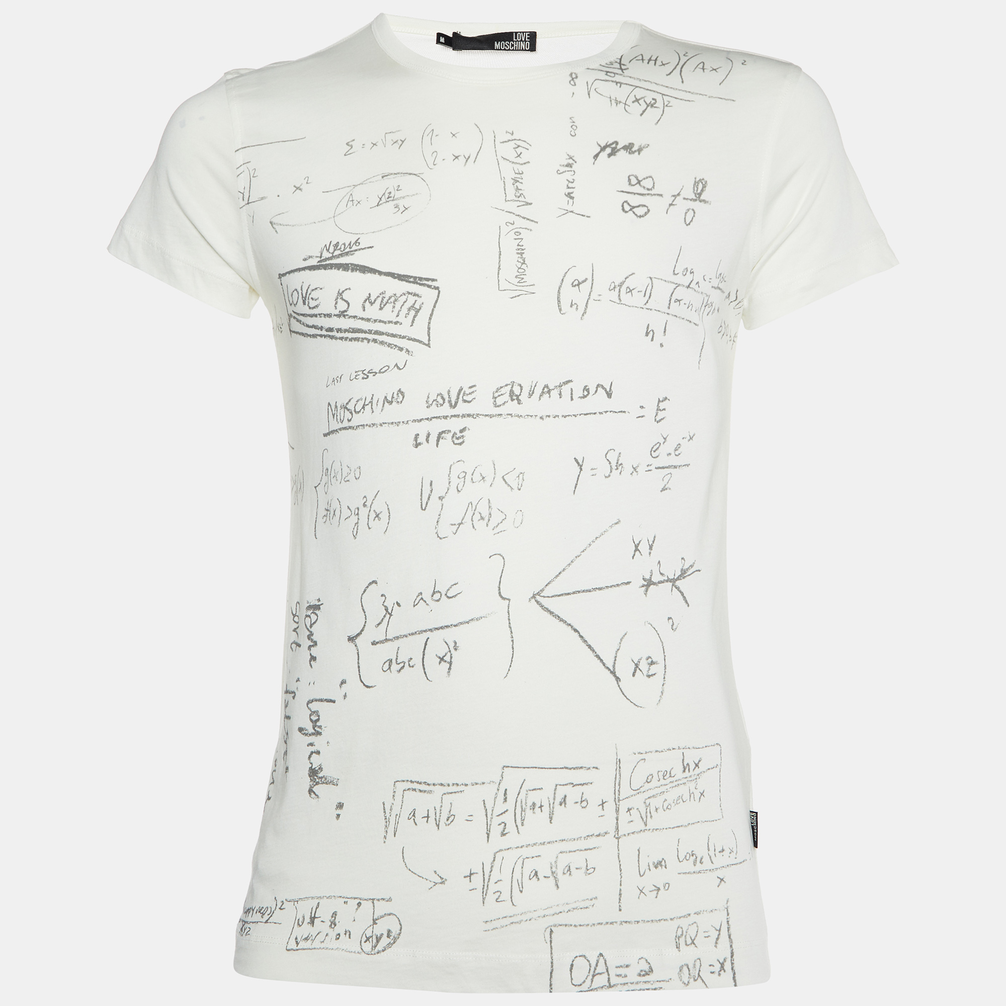 Love Moschino Ivory Math Scribble Print Cotton Crew Neck T-Shirt M, Shirts & Tops - Luxury Closet