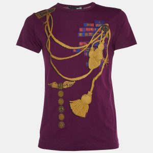 Love Moschino Plum Trompe L'oeil Print Cotton Crew Neck T-Shirt M, Shirts & Tops - Luxury Closet
