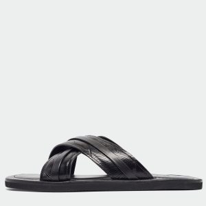 Malone Souliers Black Textured Leather Slides Size 43, Shoes - Luxury Closet