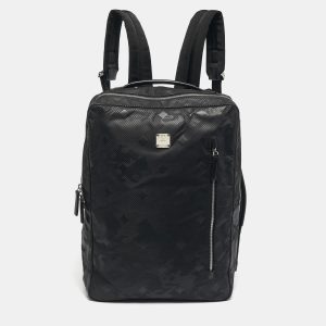 MCM Black Camouflage Textured Nylon Medium Dieter Backpack, Backpacks - Luxury Closet