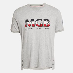 Moncler Grey Cotton Logo Applique Crew Neck L, Shirts & Tops - Luxury Closet