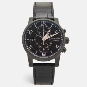 Montblanc Black PVD Coated Titanium Leather Timewalker Twinfly 106507 Limited Edition Men's Wristwatch 43 mm, Watches - Luxury Closet