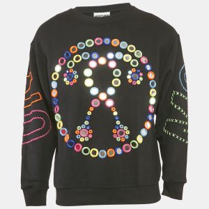 Moschino Couture Black Mirror Embroidered Cotton Crew Neck Sweatshirt XS, Sweaters & Cardigans - Luxury Closet