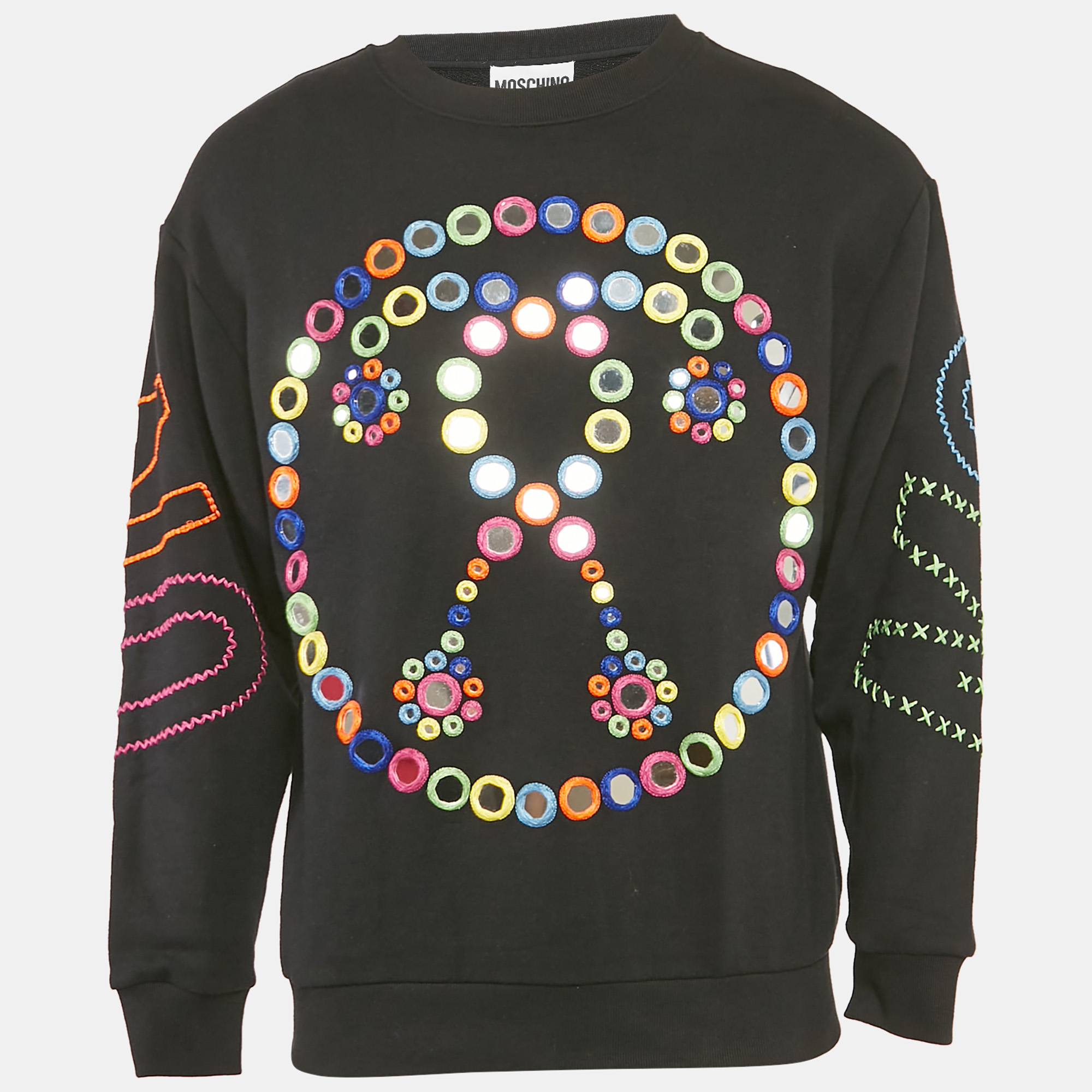 Moschino Couture Black Mirror Embroidered Cotton Crew Neck Sweatshirt XS, Sweaters & Cardigans - Luxury Closet