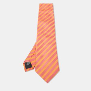 Moschino Orange/Pink Diagonal Striped Silk Tie, Neckties - Luxury Closet