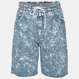 MSGM Blue Denim Acid Wash Drawstring Shorts M, Clothing - Luxury Closet
