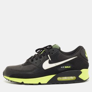 Air Jordans Black Canvas and Nubuck Leather Air Max 90 Black Hot Lime Sneakers Size 45.5, Shoes - Luxury Closet