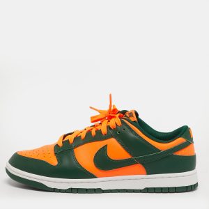 Nike Dunk Low Retro Miami Hurricanes Size 45 Green/Neon Orange Leather Low Top Sneakers, Shoes - Luxury Closet