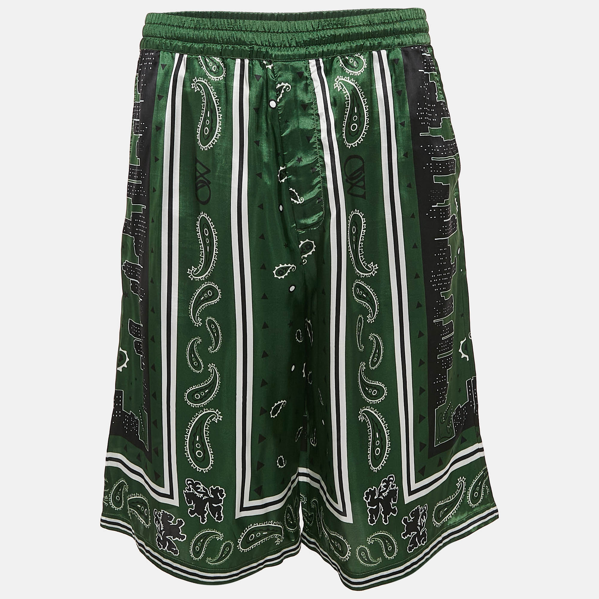 Off-White Green Bandana Print Satin Bermuda Shorts M, Clothing - Luxury Closet