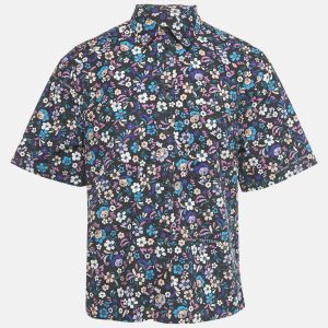 Off-White Blue Floral Print Cotton Short Sleeve Shirt M, Shirts & Tops - Luxury Closet