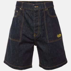 Off-White Blue Embroidered Denim Utility Shorts M Waist 32", Clothing - Luxury Closet