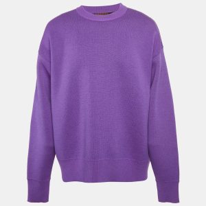 Palm Angels Purple/Green Palm Intarsia Wool Sweater M, Sweaters & Cardigans - Luxury Closet