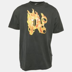 Palm Angels Black Buring Monogram Print Jersey T-Shirt S, Shirts & Tops - Luxury Closet