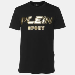 Plein Sport Black/Gold Jersey Logo Print T-Shirt M, Shirts & Tops - Luxury Closet