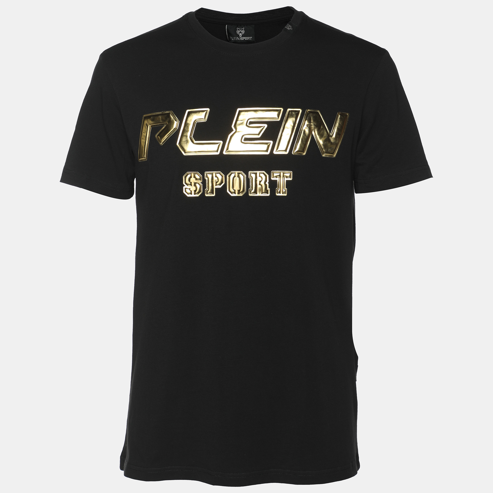 Plein Sport Black/Gold Jersey Logo Print T-Shirt M, Shirts & Tops - Luxury Closet