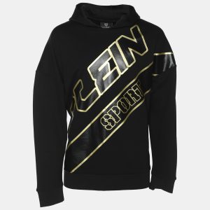 Plein Sport Black/Gold Jersey Logo Print Hooded Sweatshirt M, Coats & Jackets - Luxury Closet