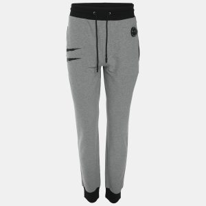Plein Sport Grey/Black Jersey Logo Print Joggers XL, Pants - Luxury Closet