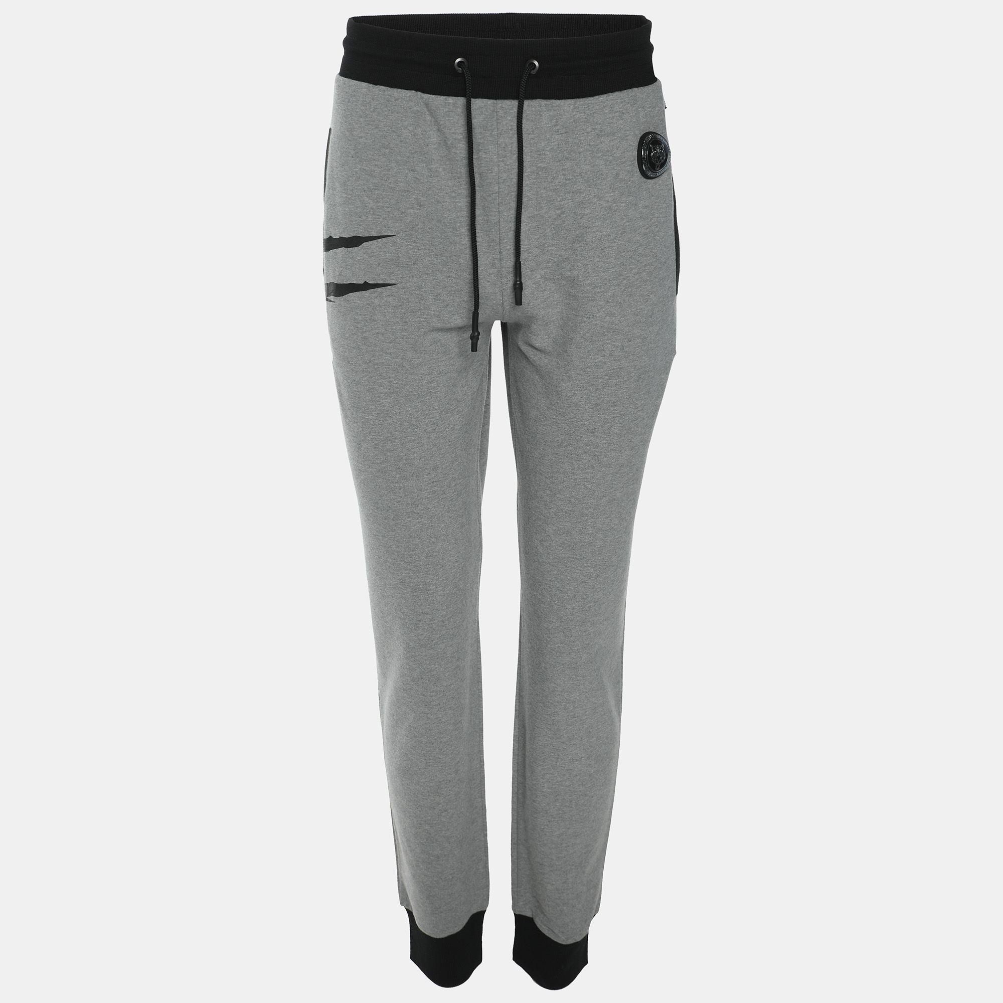 Plein Sport Grey/Black Jersey Logo Print Joggers XL, Pants - Luxury Closet